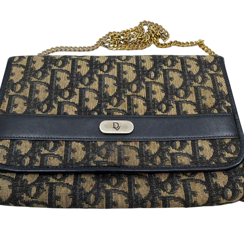 Dior Vintage Oblique Flap Blue Canvas Shoulder Bag